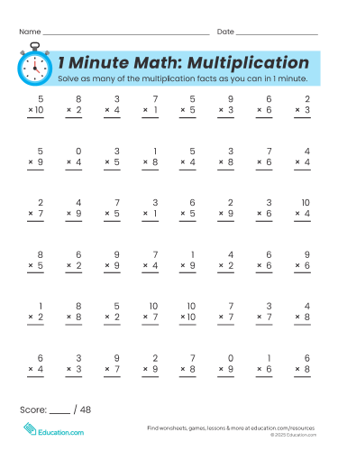 1 Minute Math: Multiplication