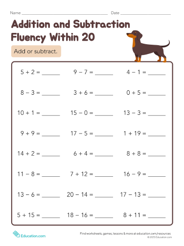 Addition and Subtraction Fluency Within 20