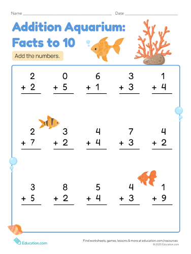 Addition Aquarium: Facts to 10