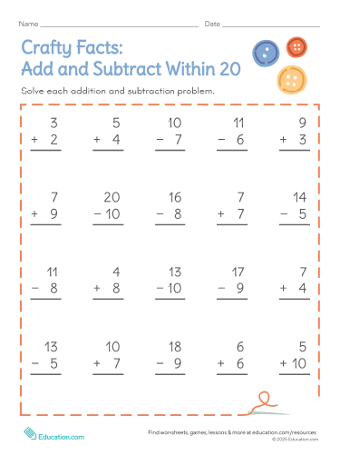 Crafty Facts: Add and Subtract Within 20