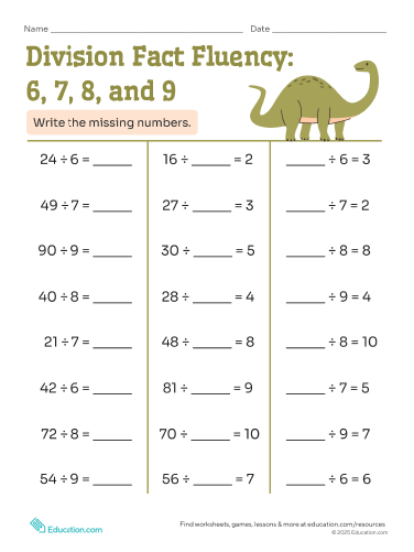 Division Fact Fluency: 6, 7, 8, and 9