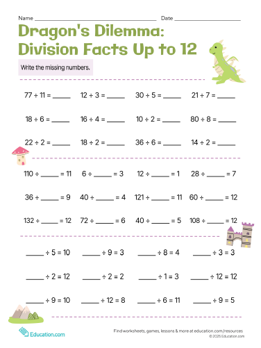 Dragon's Dilemma: Division Facts Up to 12