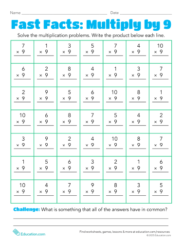 Fast Facts: Multiply by 9