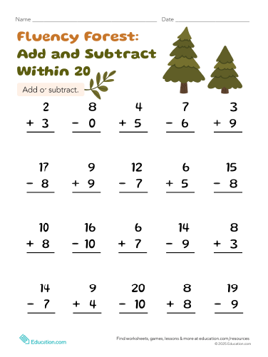 Fluency Forest: Add and Subtract Within 20