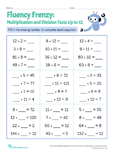 Fluency Frenzy: Multiplication and Division Facts Up to 12