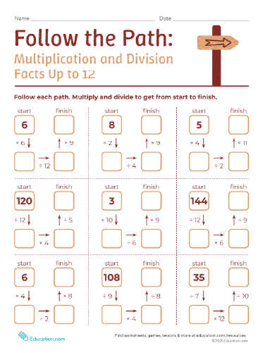 Follow the Path: Multiplication and Division Facts Up to 12