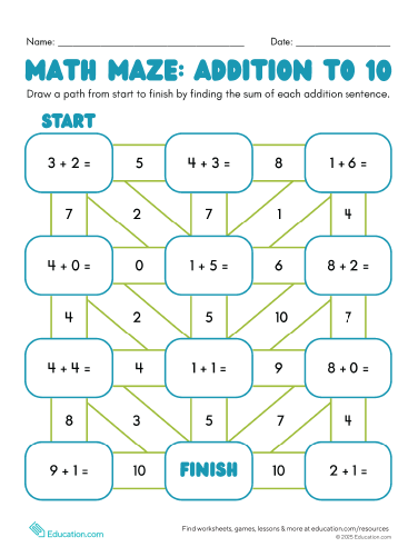 Math Maze: Addition to 10