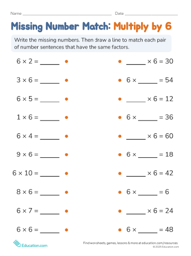 Missing Number Match: Multiply by 6