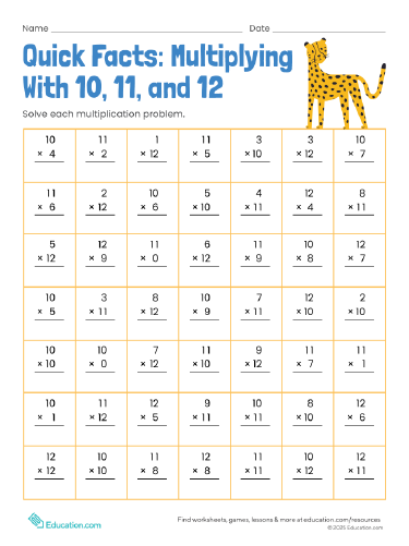 Quick Facts: Multiplying With 10, 11, and 12