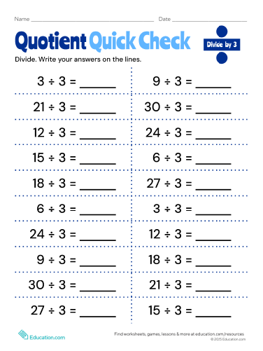 Quotient Quick Check: Divide by 3