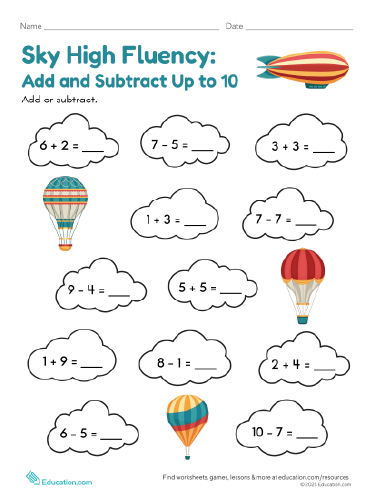 Sky High Fluency: Add and Subtract Up to 10