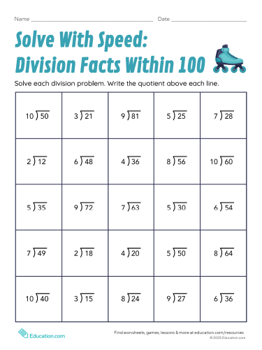Solve With Speed: Division Facts Within 100