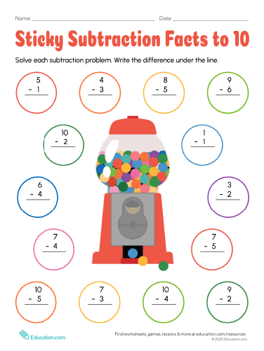 Sticky Subtraction Facts to 10