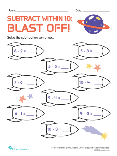 Subtract Within 10: Blast Off!
