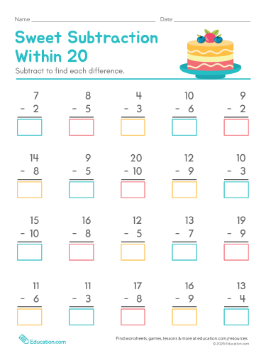 Sweet Subtraction Within 20