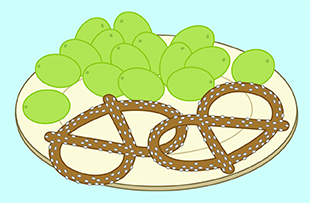 Small pretzels and some grapes.