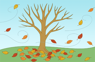 A light wind blows a pile of leaves.