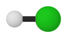 A model of a molecule containing one ball labeled Upper H and one ball labeled Upper C Lower l.