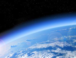 A picture of Earth from space. The picture shows clouds in the atmosphere surrounding Earth.