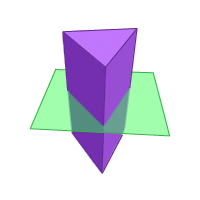A plane cutting through a triangular prism. The plane is parallel to the triangular bases.