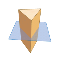 A plane cutting through a triangular prism. The plane is parallel to the triangular bases.