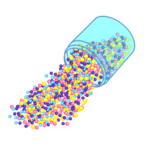 colorful beads spilling from a glass jar